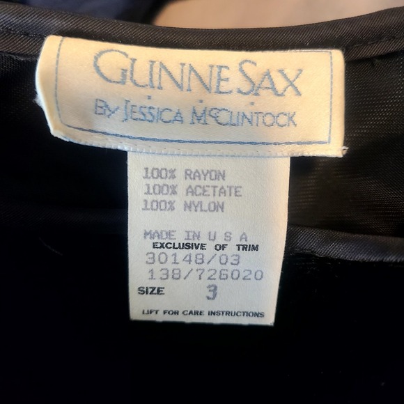 Vintage 80s Gunne Sax Dress Black Jessica McClintock Velvet Taffeta USA Size‎ 3 - Picture 7 of 7